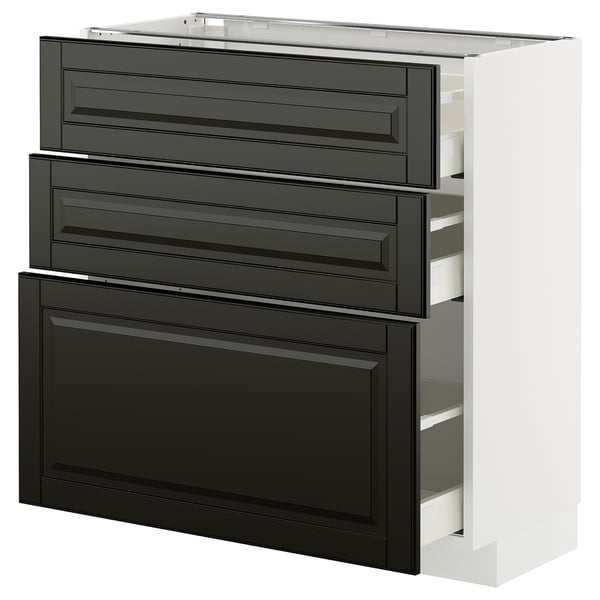 Modern kitchen units: METOD with black bodbyn drawers, sleek design.