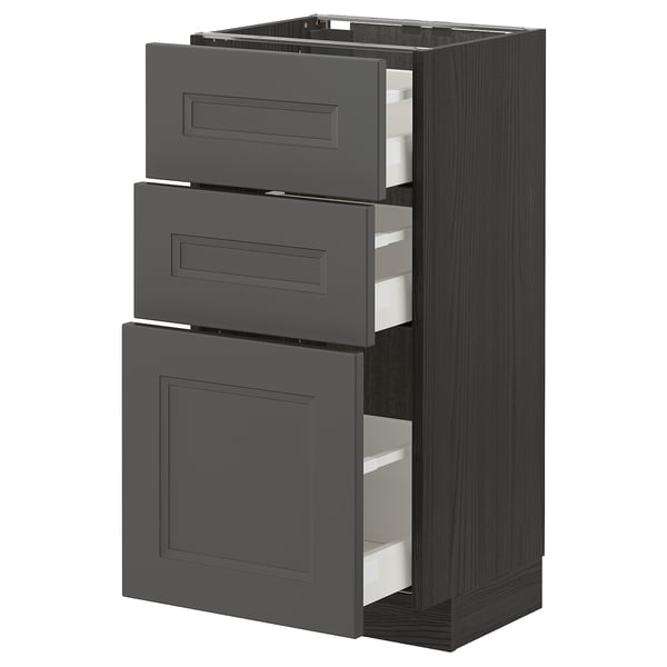Metod Maximera Base Cabinet With 3 Drawers Black Axstad Dark