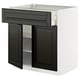 METOD kitchen unit in black with white top. Drawer and double doors, modern design.