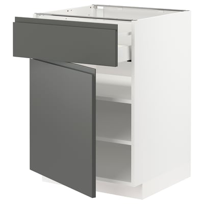 METOD kitchen unit, dark grey, white, modern, two shelves, one drawer.