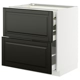 Modern kitchen cabinet, METOD. Black, white, square, two drawers, sleek finish.