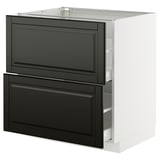 METOD kitchen unit, black and white, modern design, two drawers, sleek finish, 25-year guarantee.