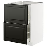 A black ikea METOD kitchen cabinet with two large drawers, sleek beveled edges, and a modern design.