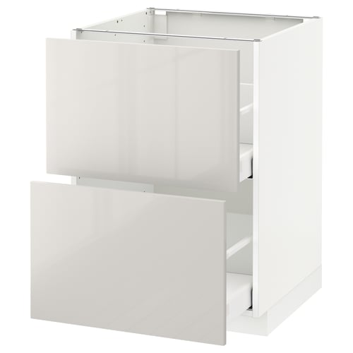 A white, modern kitchen cabinet from the METOD system. It two smooth, self-closing drawers with a glossy finish.