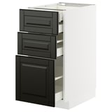 METOD kitchen unit with black bevelled drawers, modern design.
