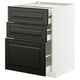 Modern black kitchen cabinet with three drawers, sleek design, sturdy frame.