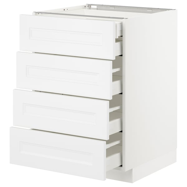 A white METOD kitchen unit with multiple drawers.