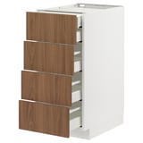 METOD kitchen unit with four walnut-brown drawers and white cabinet, sleek and modern.