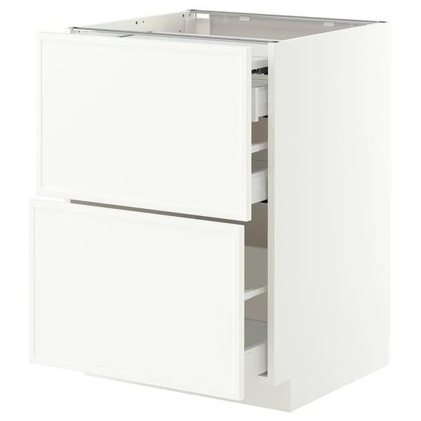 METOD / MAXIMERA Bc w pull-out work surface/3drw, white/Aspudden matt white, 60x60 cm