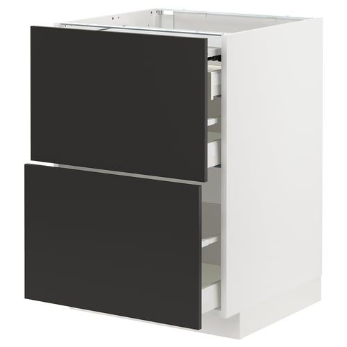 Modern black kitchen cabinet with METOD design, featuring smooth drawers and sleek finish.