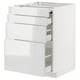 Modern white kitchen unit, high-gloss finish with multiple pull-out drawers.