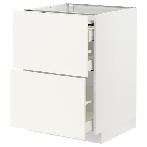 White ikea METOD kitchen cabinet with drawers and pull-out work surface.