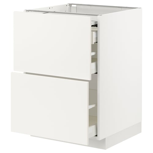 White METOD kitchen cabinet with two drawers and pull-out work surface.