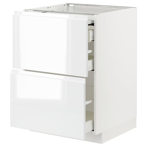 Ikea METOD white high gloss kitchen cabinet with pull-out drawers.