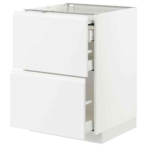 Modern white METOD kitchen cabinet with sleek, minimalist design featuring two soft-close drawers.