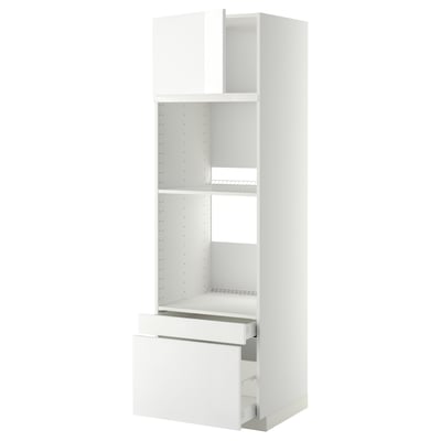 White high gloss METOD kitchen unit with drawer and shelf.