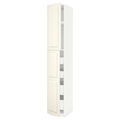 White METOD kitchen cabinet, tall with shelves, classic design.