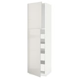 Modern, tall high-gloss white METOD cabinet with multiple shelves and soft-closing drawers.