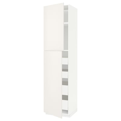 A white METOD kitchen cabinet with smooth, clean lines and a spacious design. It has two doors and multiple inner shelves.