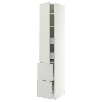 METOD / MAXIMERA Hi cab w shlvs/4 drawers/dr/2 frnts, white/Aspudden light grey, 40x60x220 cm