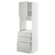 A white METOD kitchen unit with three drawers and adjustable shelves, sleek light grey finish.