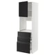 Modern black and white kitchen cabinet with drawers and shelves.