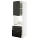 Displays a white METOD kitchen unit with black bodbyn handles and two drawers.