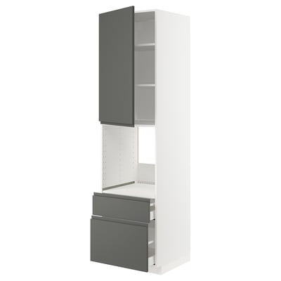 METOD kitchen unit in grey and white, tall vertical cabinet with two pull-out drawers, adjustable shelf.