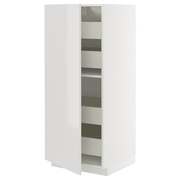 METOD white kitchen cabinet with adjustable shelves and soft-close drawer.