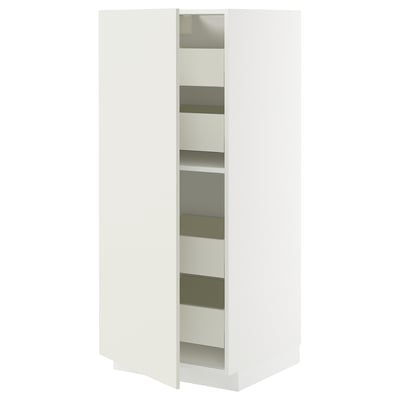 A white METOD kitchen cabinet with multiple shelves and a modern design.