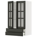 Modern black glass-door cabinet, sleek design, white & dark frame, adjustable shelves.