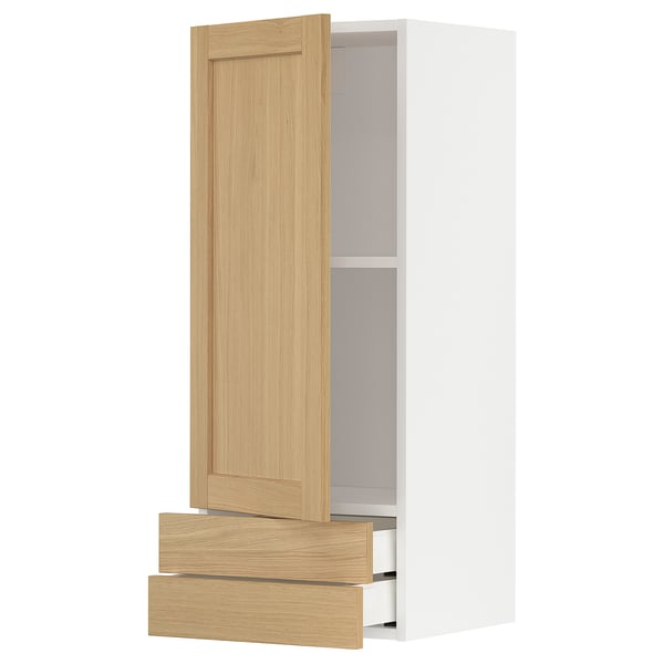 Wooden kitchen cabinet with oak veneer, white and adjustable shelf.