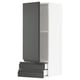 Modern grey kitchen cabinet with soft-close drawers and adjustable shelves.