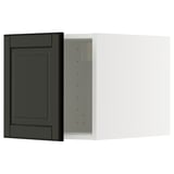 Modern black kitchen cabinet with sleek design.