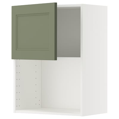 A METOD kitchen wall cabinet with a grey-green axstad door. Its rectangular with clean lines, combining modern and traditional styles.