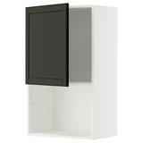 Black bevelled edge door, white cabinet, adjustable shelf.