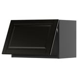 Black kitchen cabinet with beveled edges, 3d rectangular shape, sleek modern design.