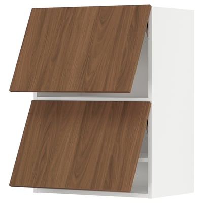 A white METOD kitchen cabinet with walnut-brown doors. It has two shelves, a modern design with smooth surfaces.