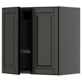 A dark gray METOD kitchen wall cabinet with two doors, one of which is partially open, revealing adjustable shelves.