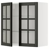 Modern black kitchen cabinet with glass doors, sleek design.