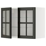 Modern black glass-door wall cabinet with beveled edges, part of ikea METOD kitchen system.