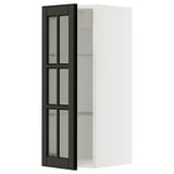 The METOD kitchen cabinet in white with black-tinted bodbyn glass doors featuring bevelled edges, mounted vertically.
