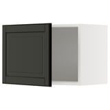 A black METOD kitchen cabinet with a beveled edge design. The cabinet is square-shaped with a modern aesthetic.