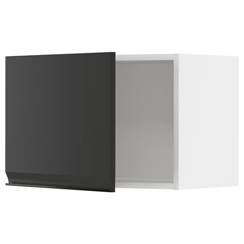 A sleek, modern black kitchen cabinet with a matte finish and a seamless handle, part of the METOD kitchen system.