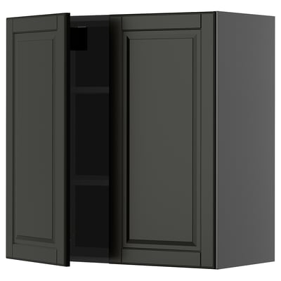 A black METOD wall cabinet with two doors and an adjustable shelf.