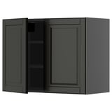 Dark gray wall-mounted kitchen cabinet with two doors, one adjustable shelf, and beveled edges.