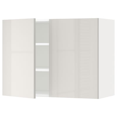 METOD grey high-gloss wall cabinet, rectangular, two doors, modern, sleek design.