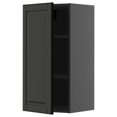 METOD wall cabinet, black, rectangular with one shelf, modern design.