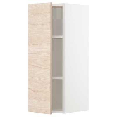 METOD kitchen cabinet, light ash wood, white interior, rectangular, modern design.