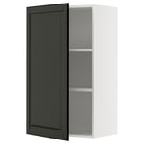 A modern METOD kitchen cabinet in white with a black door, featuring a sleek and minimalist design.